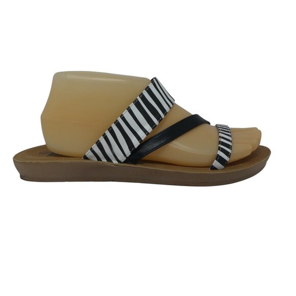 Muk Luks Dahlia Black White Striped Open Toe Strappy Slide Sandals Womens 9 - Picture 2 of 12